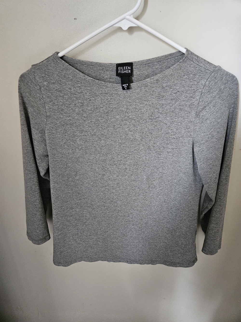 Eileen Fisher Organic Cotton Boatneck 3/4 Sleeve Top Gray